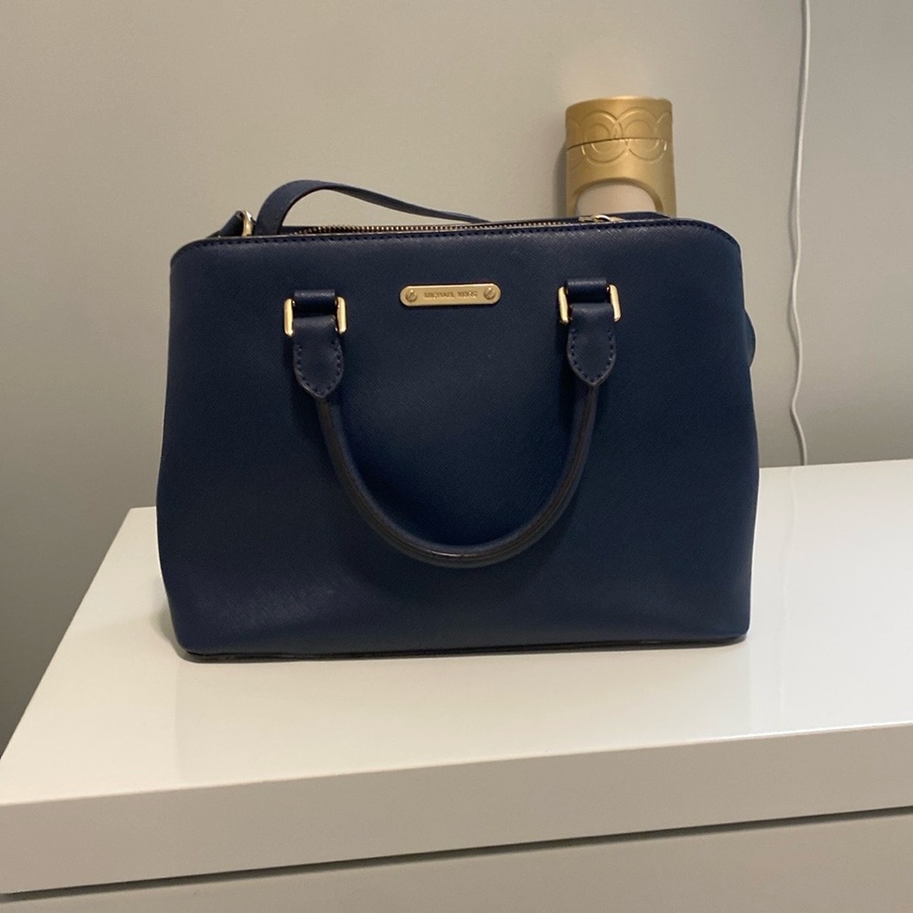 Michael Kors navy blue leather handbag